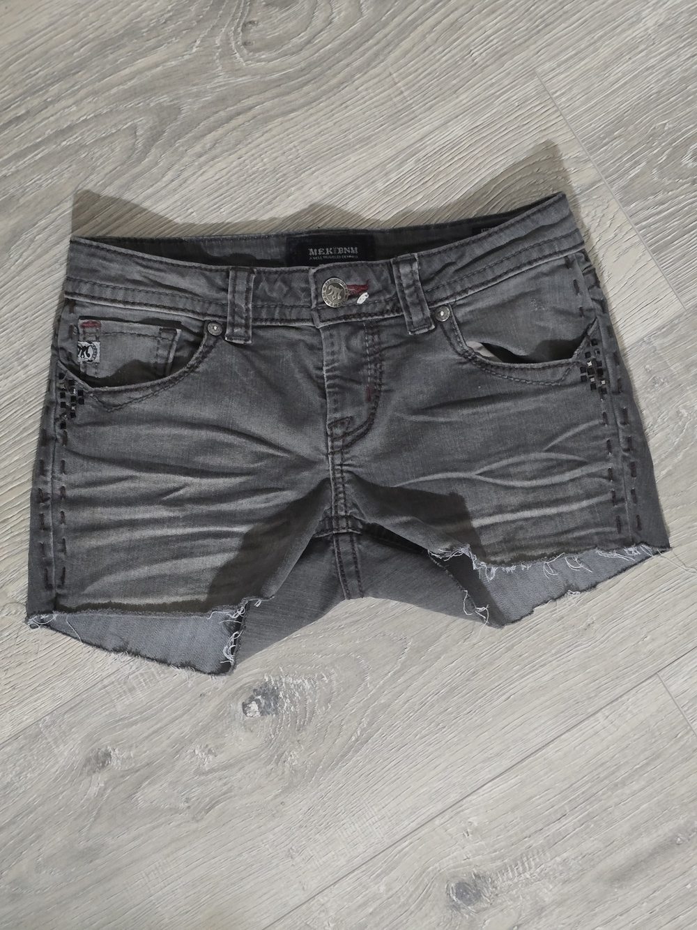 MEK Denim Gray Studded Cutoff Shorts Size 27